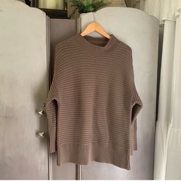 LOFT Sweaters - LOFT Wool Blend Ribbed Mock Neck Brown Sweater